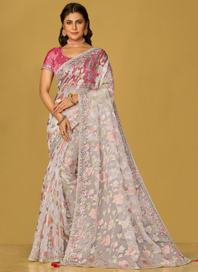 Soft Organza Multi Colour Wedding Wear Printed Saree